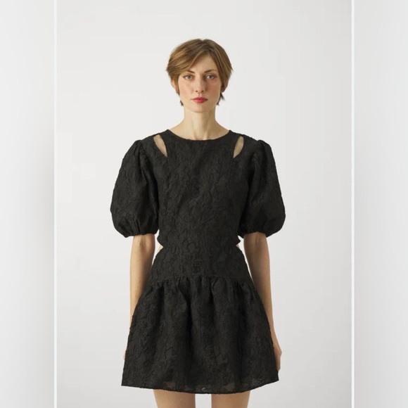 Day Birger Et Mikkelsen Black Puff-Sleeve Cut-Out Mini Dress Holiday NYE Party - Picture 3 of 6